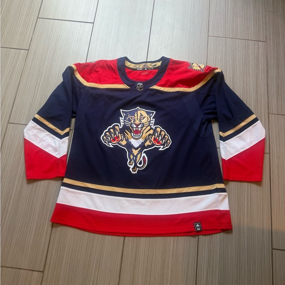 Adidas Red and Blue Hockey Jersey with Panther Logo